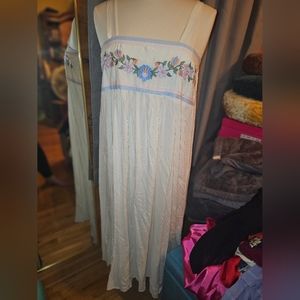 Floral Detail White Maxi Dress Cottagecore, Size Large